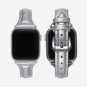 Slim Leather Apple Watch Band – Silver
