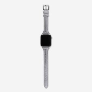 Slim Leather Apple Watch Band – Silver