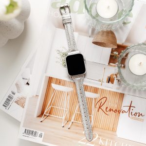 Slim Leather Apple Watch Band – Silver